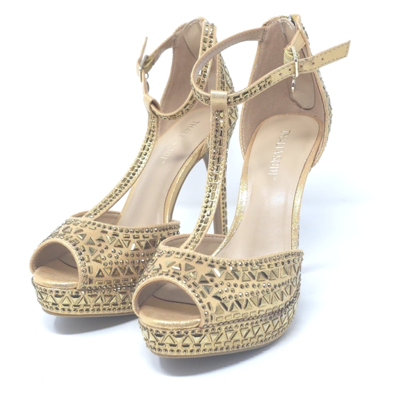 Thalia Sodi Shoes - Thalia Sodi Chacey Gold Embellished T-Strap Platform Sandals Women’s 7W